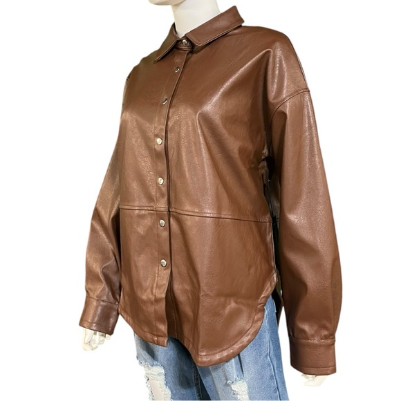 Wildfox Chocolate Fondant Oversize Faux Leather Shirt Jacket, Medium - Picture 10 of 11